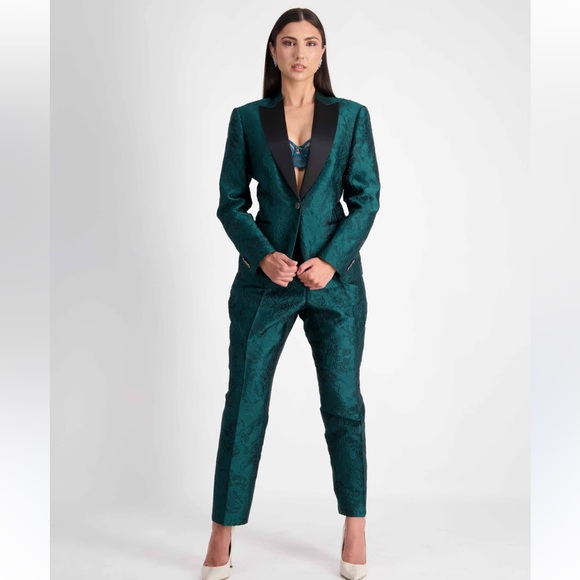 Customized Teal Multi print 2 piece Blazer and Trouser Set - Picture 8 of 13